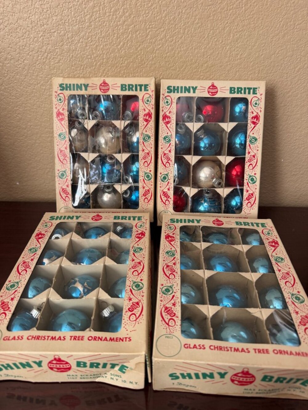 Vintage Shiny Brite Glass Ornaments 48 Pc Lot 4 Boxes USA Mid Century